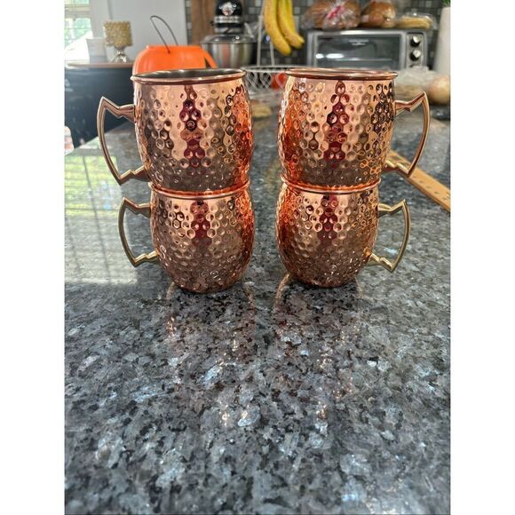 Set of 4 Eco One Hammered Copper Moscow Mule Mugs – Silver Stainless Steel Inter - Picture 6 of 8